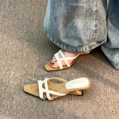 Sandálias Slide Tira Cruzada Francês Retrô Feminino Plataforma Bico Aberto Mules · YANYAN China shoe factory
