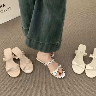 Sweet Love Rhinestone Slide Sandals Women 2026 Spring Summer Low Heel Casual · YANYAN China shoe factory