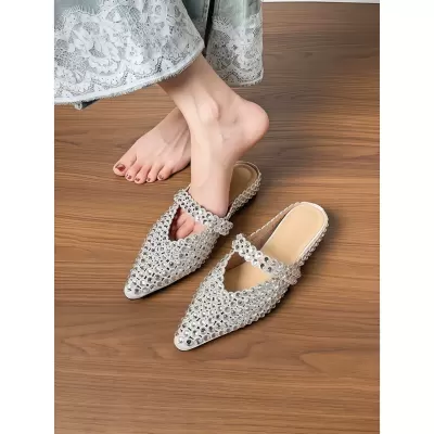 Chuyuji French Pointed Peep Toe Mules for Women Summer 2025 Inner Height Slippers · YANYAN China shoe factory