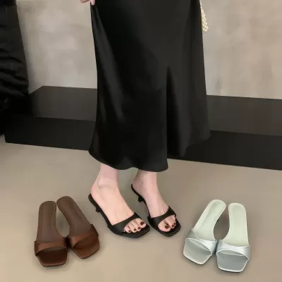 Chuyuji French Satin Strap Open Toe Slippers for Women Summer 2026 New Dress Sandals · YANYAN China shoe factory