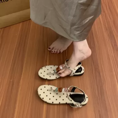 Chuyuji Flip Flops for Women Summer 2026 Flat Toe Ring Roman Sandals Boho Beaded · YANYAN China shoe factory