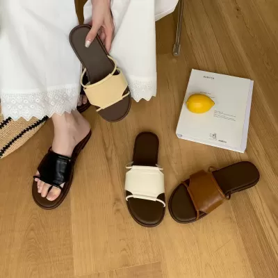 Chuyuji Casual New Thin Strap Open Toe Flat Slippers for Women Summer Soft Home Wear · YANYAN China shoe factory