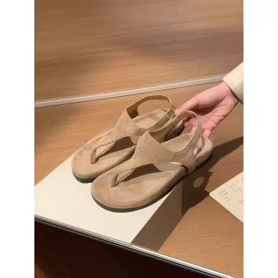 Chuyuji Soft Retro Toe Ring Sandals for Women Summer Vacation Roman Thick Sole Flip