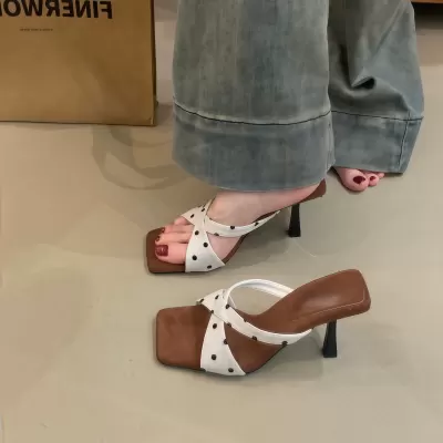 Chuyuji Designer High Heels for Women 2026 Summer Korean Retro Polka Dot Open Toe · YANYAN China shoe factory