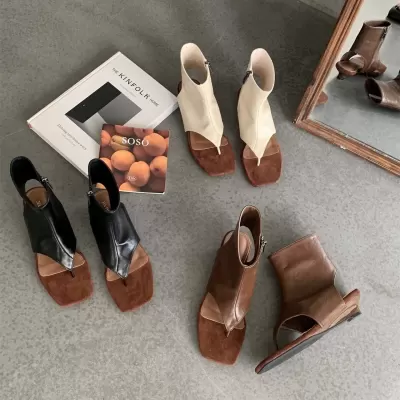 Chuyuji Fashion Square Open Toe Side Zipper Low Heel Toe Ring Sandals for Women · YANYAN China shoe factory