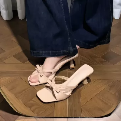 Chuyuji French Bow Strap Slippers for Women Summer New Stiletto Open Toe Dress Elegant · YANYAN China shoe factory