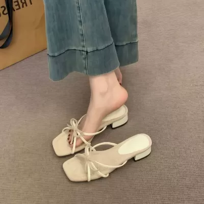 Women's Square Toe Low Heel Slides Summer Casual Office Block Heel Sandals · YANYAN China shoe factory