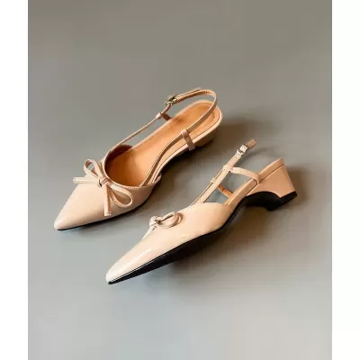 Women's French Bow Knot Closed Toe Sandals Pointed Mid Heel Patent Leather · YANYAN China shoe factory