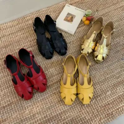Women's Retro Hollow Closed Toe Sandals Summer Slip On Inner Height Increase Roman · YANYAN China shoe factory