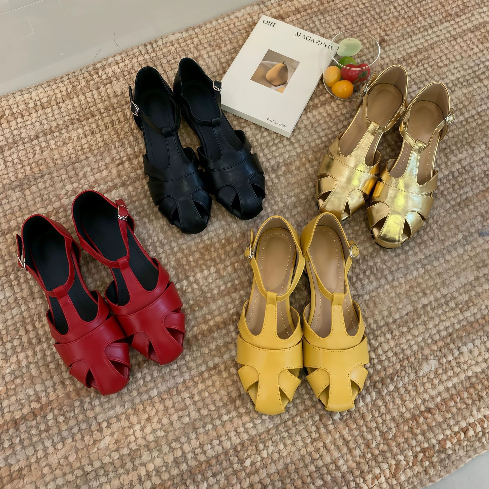 Women's Retro Hollow Closed Toe Sandals Summer Slip On Inner Height Increase Roman