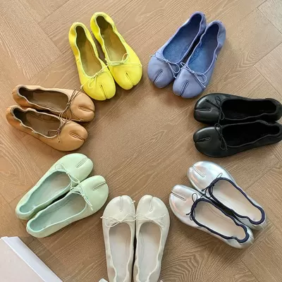 Summer New French Cloud Mary Jane Shoes, Soft Leather Bow Toe Flat Split-Toe Shoes · YANYAN China shoe factory