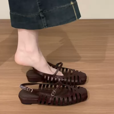 Women's Wedge Heel Hollow Cutout Sandals 2026 New Summer Breathable Closed Toe · YANYAN China shoe factory