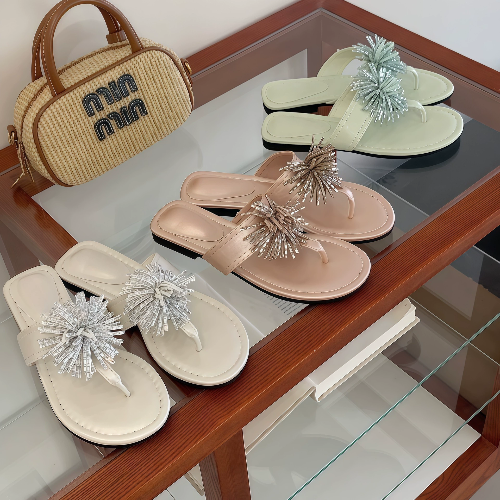 Women's Fairy Style Rhinestone Fireworks Flip Flops Flat Casual Summer Sandals