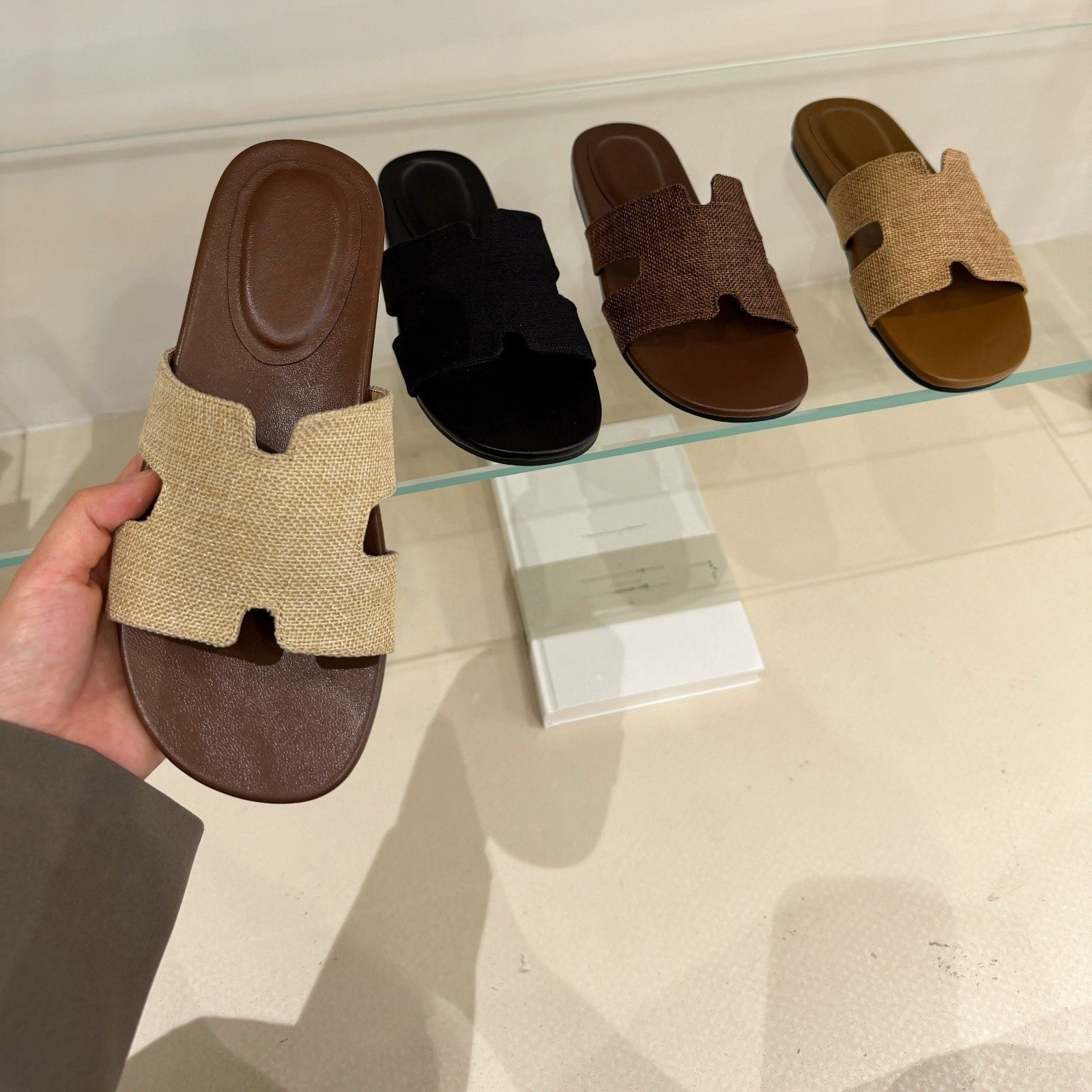 Women's Korean Linen Open Toe Slide Sandals Summer Vacation Comfortable Flat