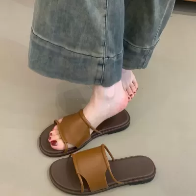 Women's Fashion Slide Sandals 2026 Summer New Korean Retro Minimalist Open Toe · YANYAN China shoe factory