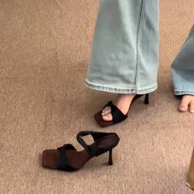Women's French Beautiful Leopard Print High Heel Open Toe Twist Slide Sandals · YANYAN China shoe factory