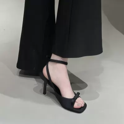 Women's Black High Heel Sandals Summer 2026 New Bow Beautiful Stiletto French · YANYAN China shoe factory