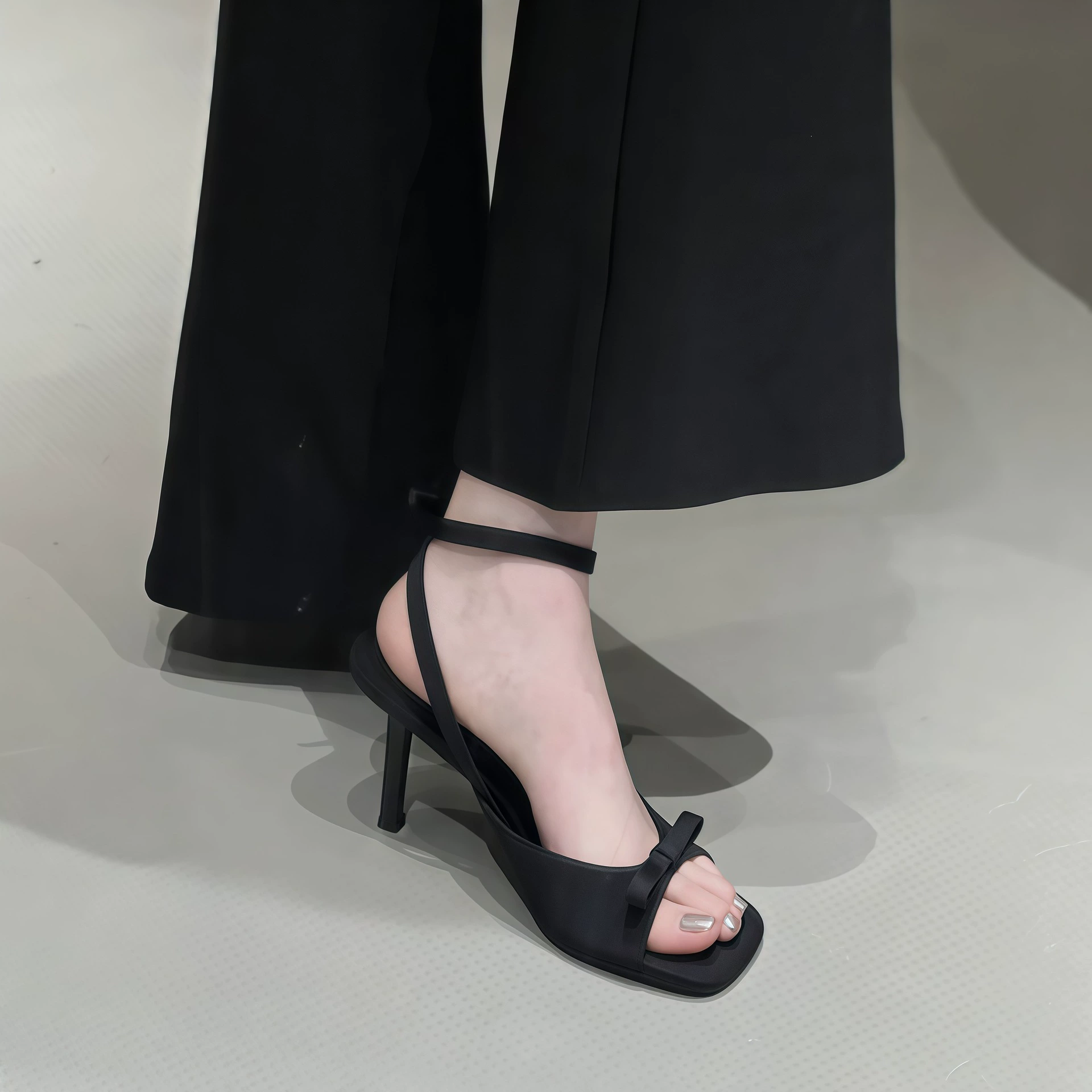 Women's Black High Heel Sandals Summer 2026 New Bow Beautiful Stiletto French