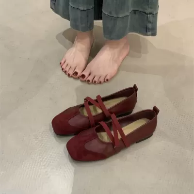 Women's Ballet Flats Stretch Strap Square Toe Mary Jane Shoes 2025 Spring New Soft · YANYAN China shoe factory