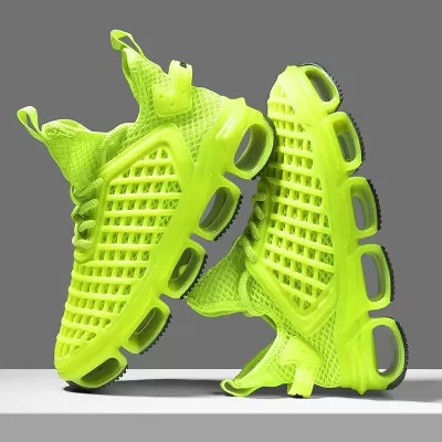 Cross-Border Big Size Men's Shoes New Summer Breathable Knit Mesh Blade Height Increasing Running Sports Casual Shoes · YANYAN China shoe factory