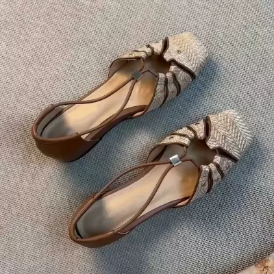 Women's Vacation Style Rivet Hollow Closed Toe Sandals Fashion Unique Woven Roman · YANYAN China shoe factory