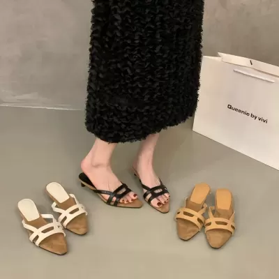 French Chunky Heel Slide Sandals for Women Summer Dress Matching Casual Shoes · YANYAN China shoe factory