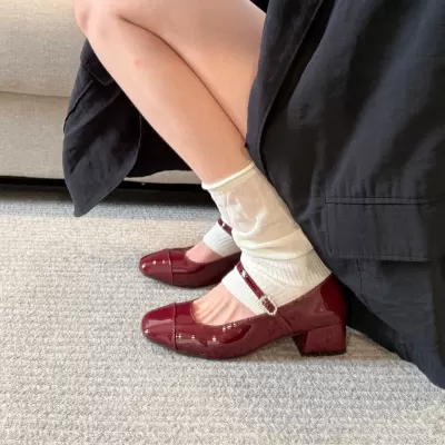 Red Chunky Heel Mary Jane Shoes for Women 2026 New Summer Silver Rhinestone Shoes · YANYAN China shoe factory