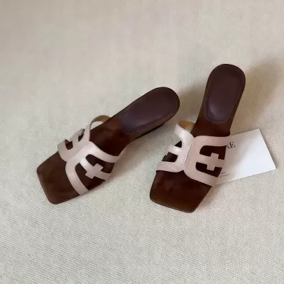 French Square Toe Wedge Sandals for Women Open Toe Vacation Amber Heel Slides · YANYAN China shoe factory