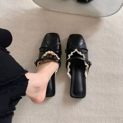 Beautiful Ballet Bow Lace Half Slippers for Women Summer Dress Matching Slides · YANYAN China shoe factory