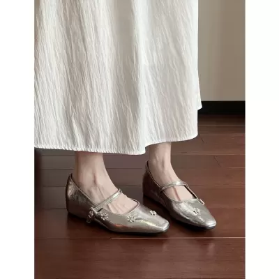 Hidden Wedge Rhinestone Strap Mary Jane Shoes for Women 2026 Square Toe Flats · YANYAN China shoe factory