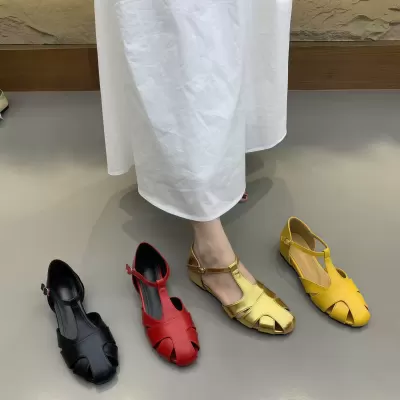 4CM Thick Sole Gold Wedge Sandals for Women 2026 Summer Closed Toe Roman Shoes · YANYAN China shoe factory