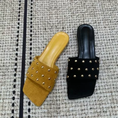 Korean Minimalist Rivet Slide Sandals for Women 2026 Summer Beach Vacation · YANYAN China shoe factory
