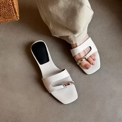 Women's French Cutout Metal Buckle Slide Sandals, Casual Comfortable Commuter Shoes · YANYAN China shoe factory