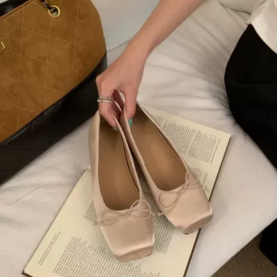 Women's Sweet Square Toe Satin Ballet Flats, Hidden Wedge Comfort Shoes 2026 · YANYAN China shoe factory