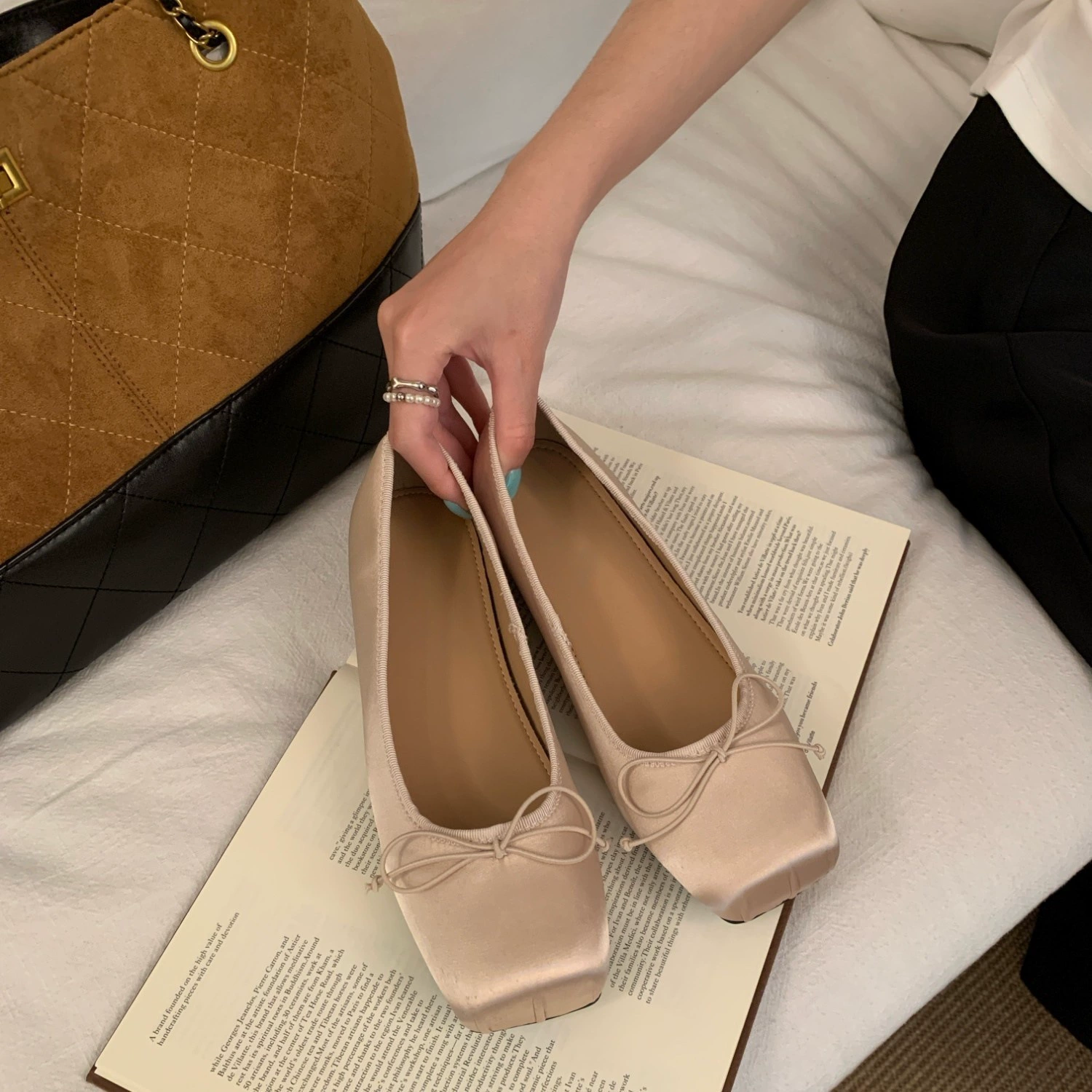 Women's Sweet Square Toe Satin Ballet Flats, Hidden Wedge Comfort Shoes 2026