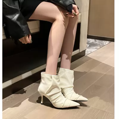 Women's Pointed Toe Stiletto Heel Ankle Boots, Pleated Slim Fit Short Boots 2026