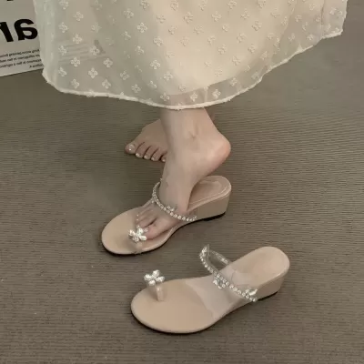 Women's Wedge Heel Fashion Toe Ring Flip Flops, Summer Dress Sandals 2026 · YANYAN China shoe factory