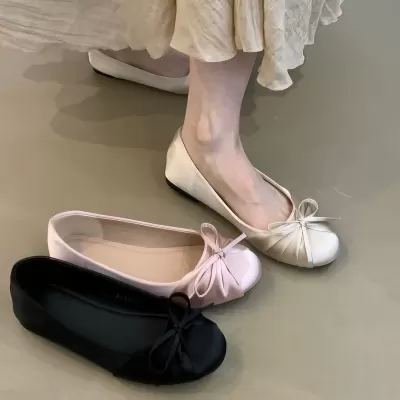Women's French Bow Satin Flat Ballet Flats, Fairy Style Mary Jane Shoes 2026 · YANYAN China shoe factory