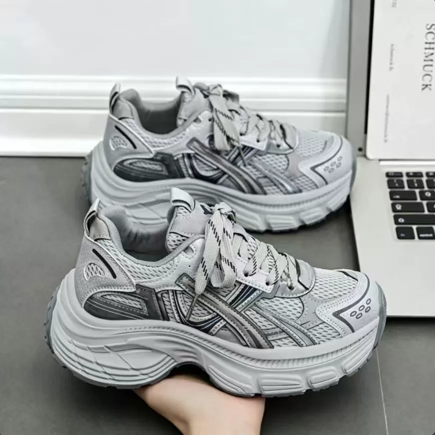 Fall Women's Breathable Mesh Sneakers, Korean Style Height Increasing Thick Sole Dad Casual Shoes