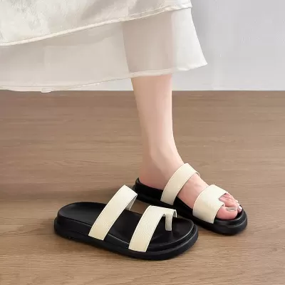 Summer New Toe-Loop Sandals for Women, Double Strap Thick Sole Beach Slides Casual