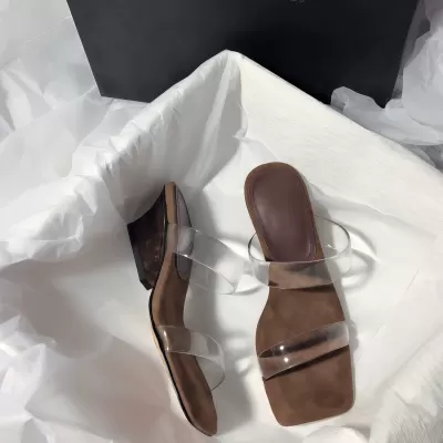Women's Amber TPU One-Strap Square Toe Open Toe Chunky Heel Slides · YANYAN China shoe factory