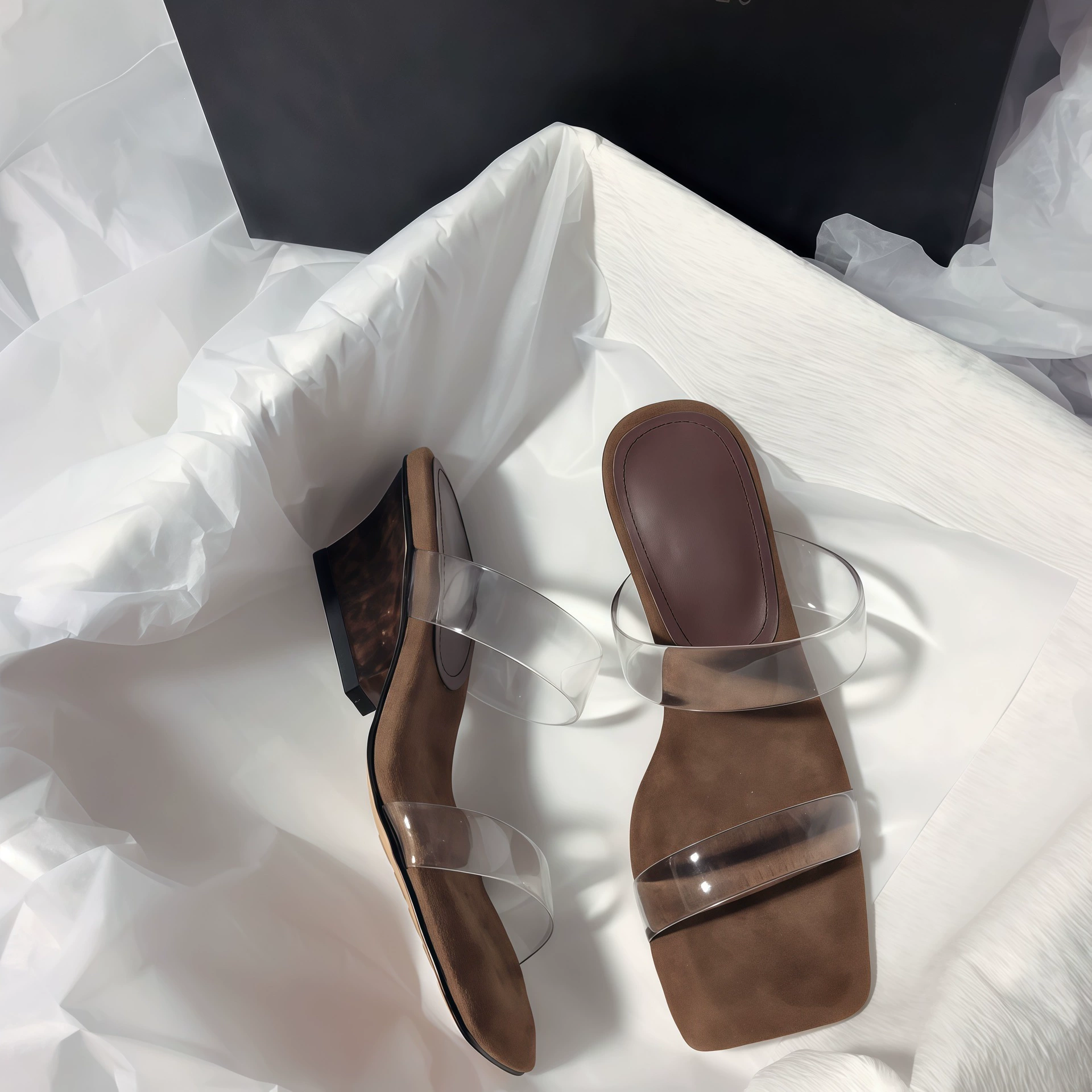 Women's Amber TPU One-Strap Square Toe Open Toe Chunky Heel Slides
