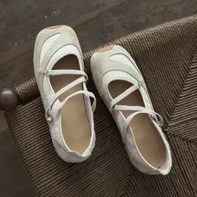 Women's Retro Cross Strap Mary Jane Shoes, Square Toe Ballet Flats Soft Sole · YANYAN China shoe factory