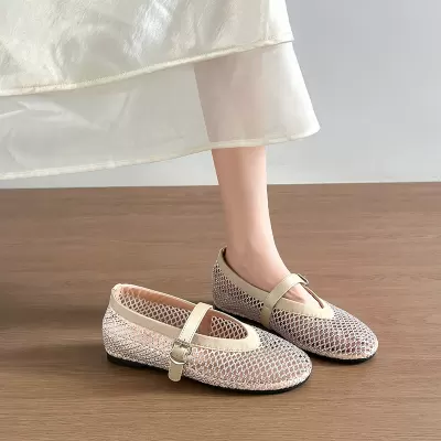 Crystal Ballet Fishnet Flats for Women, Breathable Hidden Wedge Mary Jane Sandals · YANYAN China shoe factory