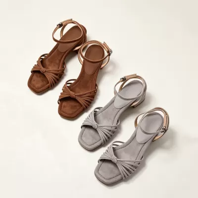 Women's Square Open Toe Sandals, Matte Chunky Heel One-Strap Roman Twisted 2026 · YANYAN China shoe factory