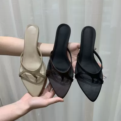 Women's French Fashion Pointed Wedge One-Strap Slides, Summer Vacation Retro Sandals · YANYAN China shoe factory