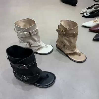 Women's Korean Buckle Ankle Boots, Summer Short Toe Ring Motorcycle Boots Suede · YANYAN China shoe factory