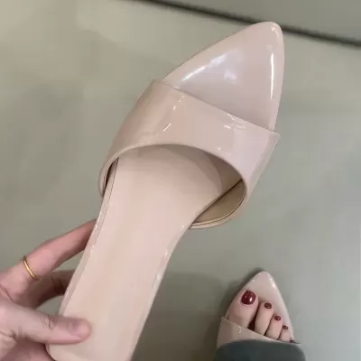 Women's Pointed Toe Minimalist Low Heel Slide Sandals, Nude Pink Open Toe · YANYAN China shoe factory