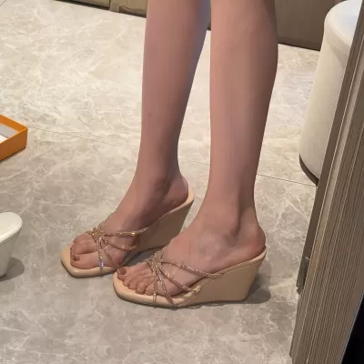 Women's Rhinestone High Heel Sandals 2026, Wedge Heel Dress Sandals for Summer · YANYAN China shoe factory