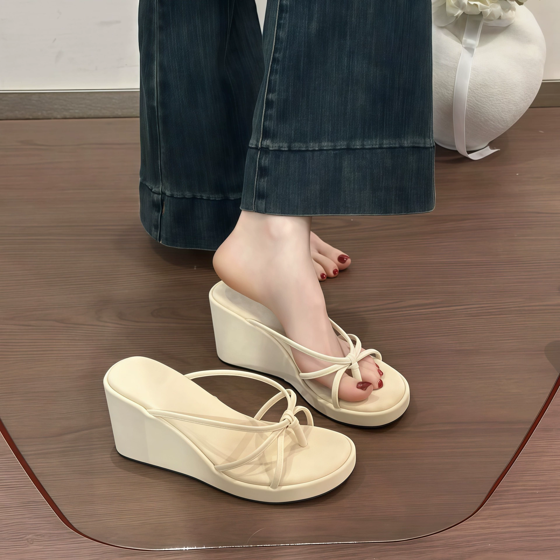 Women's Platform Wedge Thong Flip Flops 2026, Summer Comfortable Beach Slides